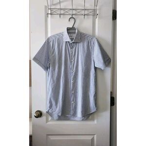 FUSARO Antonio Men's Striped Shirt Button Up Short Sleeve‎ Cotton Size 15.5/39